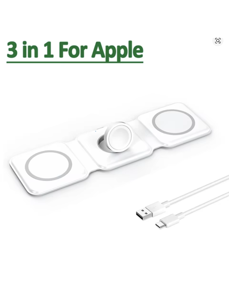 Chargeur Induction sans Fil - 3 en 1 Pliable Station de Charge Magsafe pour iPhone, Apple Watch et AirPods Cable USB-C
