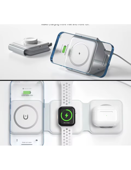 Chargeur Induction sans Fil - 3 en 1 Pliable Station de Charge Magsafe pour iPhone, Apple Watch et AirPods Cable USB-C