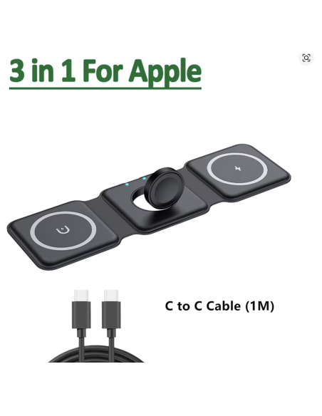 Chargeur Induction sans Fil - 3 en 1 Pliable Station de Charge Magsafe pour iPhone, Apple Watch et AirPods Cable USB-C